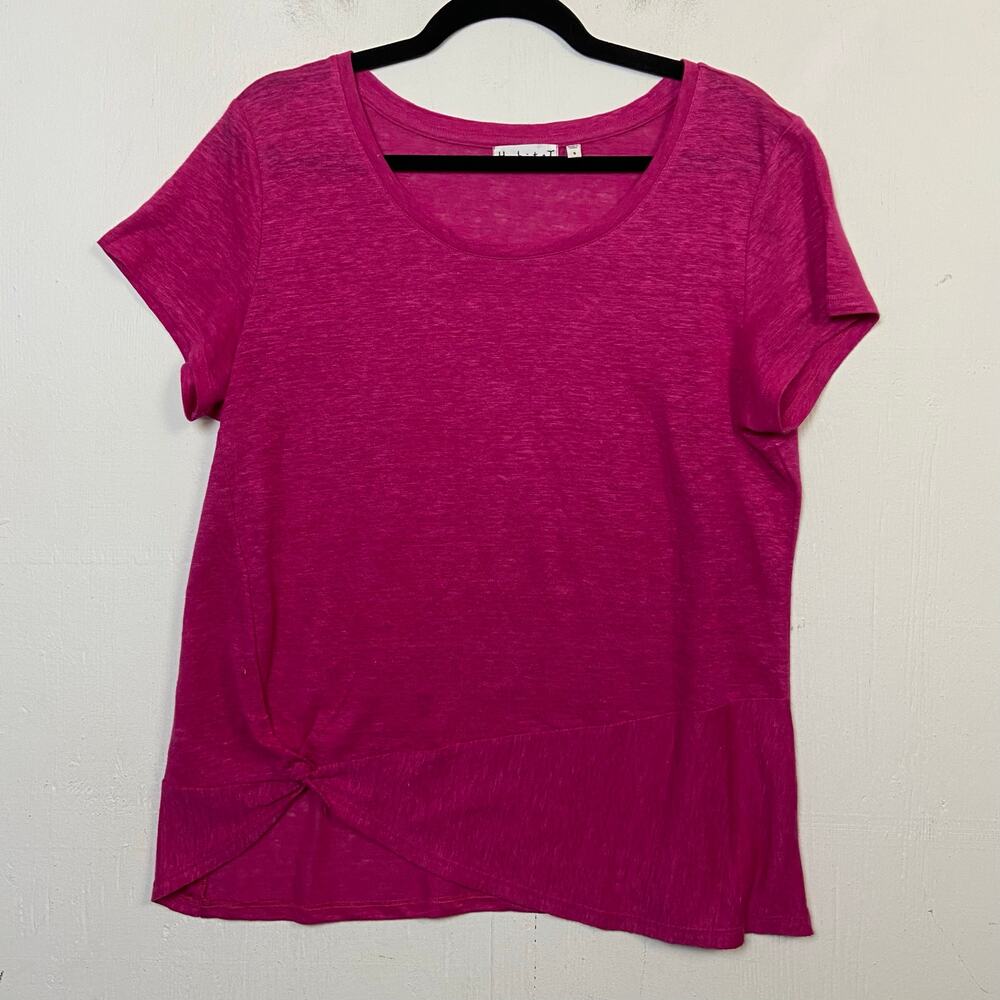 Habitat Women's 100% Linen Pink Knot Front Short Sleeve T-Shirt Top Size Small